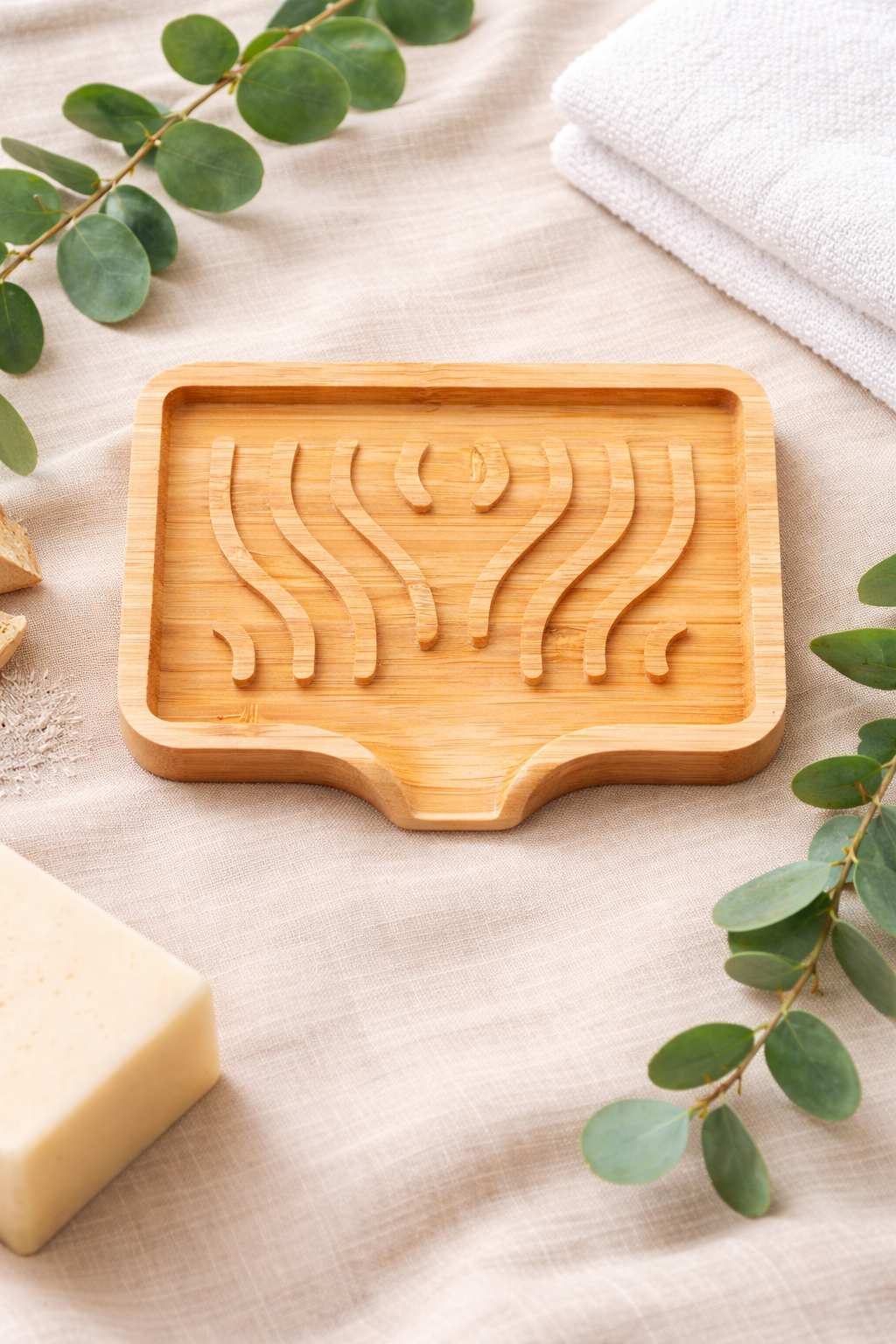 Bamboo Self-Draining Soap Dish - Wavy