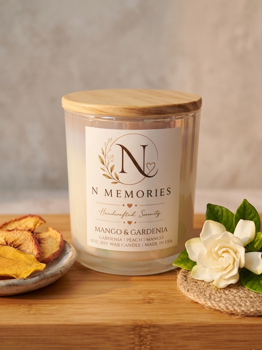 Mango & Gardenia -11oz. Iridescent White Glass Soy Candle 