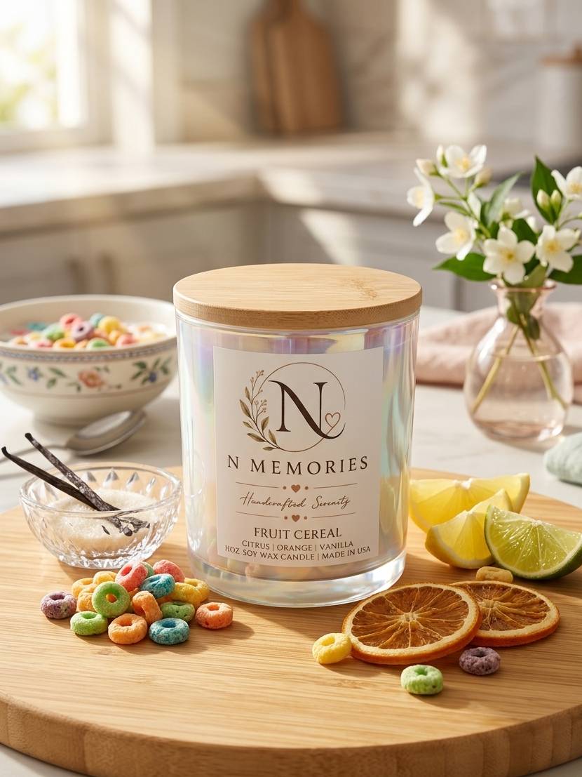 Fruit Cereal - 11 oz. Iridescent White Glass Soy Wax Candle 