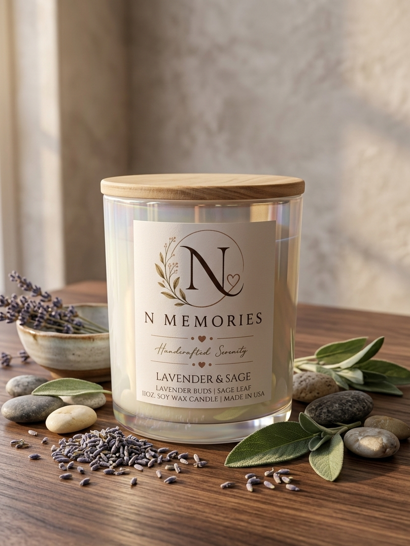 Lavender & Sage -11oz. Iridescent White Glass Soy Candle 